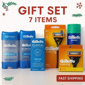 Gillette‎ Men’s Gift Set of 7 – Razor, Shave Gel & Deodorants Holiday Bundle